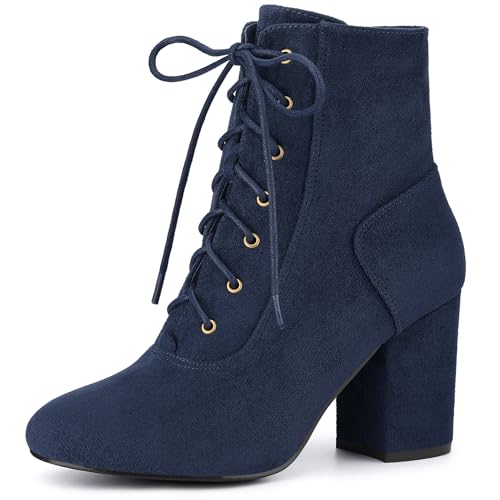Allegra K Damen Schnürstiefeletten mit klobigem Absatz, Marineblau, 37.5 EU von Allegra K