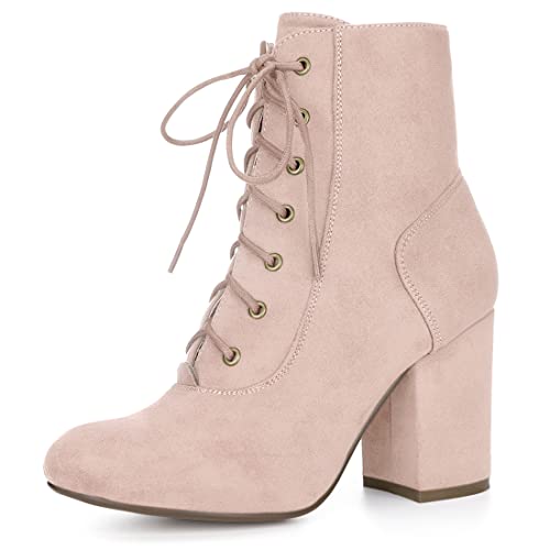 Allegra K Damen Schnürstiefeletten mit klobigem Absatz, Dust Pink, 40.5 EU von Allegra K