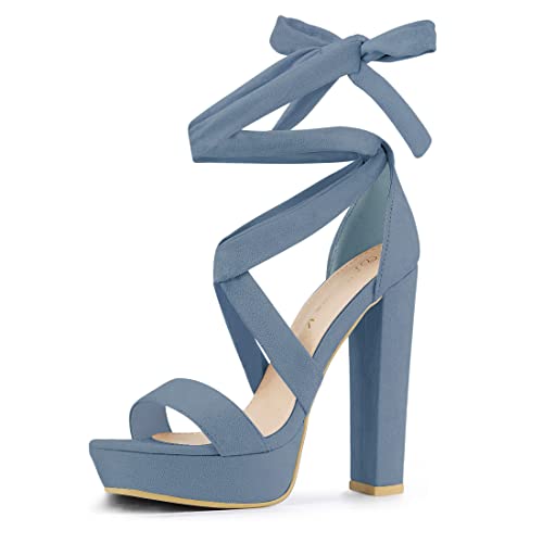 Allegra K Damen Schnürung Plateau Blockabsatz Sandalen, Haze Blue, 39 EU von Allegra K