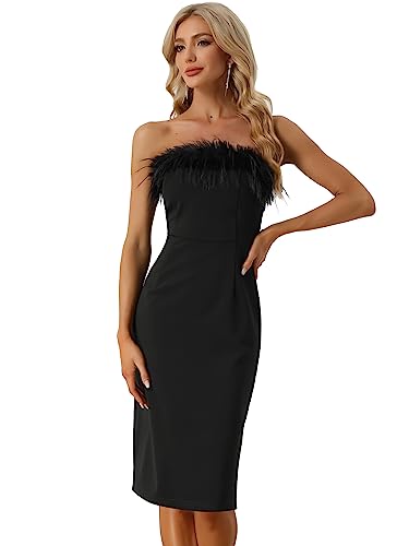 Allegra K Damen Schulterfrei Evening Party Kleider Faux Fur Ärmellos Sexy Abendparty Figurbetonte Kleid Schwarz XL von Allegra K