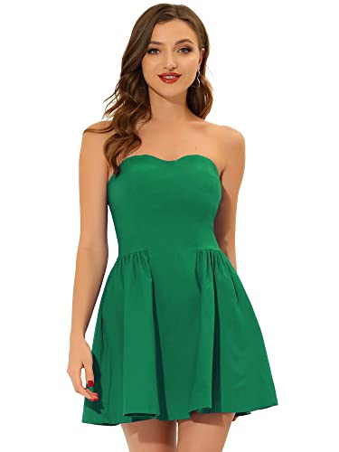 Allegra K Damen Kleid Sexy Trägerlos Schulterfrei A-Linie Party Rüschen Elegant Minikleid Dunkelgrün M von Allegra K