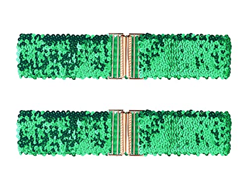 Allegra K Damen Shinny Wide Taillengürtel Interlock Schnallen Pailletten Dekor Stretchy Gürtel für Frauen 2 STÜCKE Grün 60cm/23.62" von Allegra K