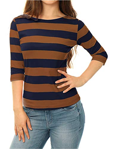 Allegra K Damen Gestreiftes Shirt U Boot Ausschnitt Halbarm Party Ferien Streifen Top Bluse Braune Marine S Allegra K Damen Gestreiftes Shirt U Boot Ausschnitt Halbarm Party Ferien Streifen Top Bluse Braune Marine S von Allegra K
