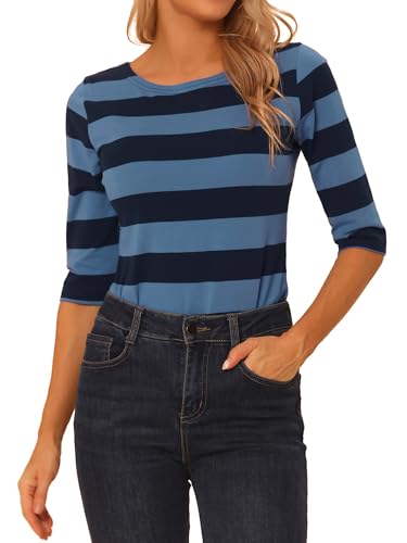 Allegra K Damen Gestreiftes Shirt U Boot Ausschnitt Halbarm Party Ferien Streifen Top Bluse Blau Dunkelblau S Allegra K Damen Gestreiftes Shirt U Boot Ausschnitt Halbarm Party Ferien Streifen Top Bluse Blau Dunkelblau S von Allegra K