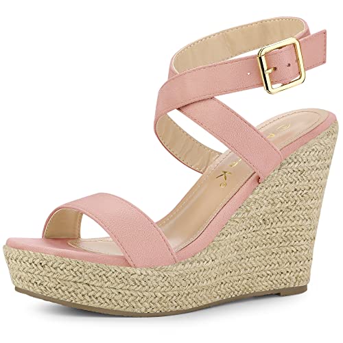 Allegra K Damen Slingback Crisscross Espadrille Wedges Heel Sandalen, rose, 38 EU von Allegra K