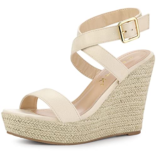 Allegra K Damen Slingback Crisscross Espadrille Wedges Heel Sandalen Beige 39 von Allegra K