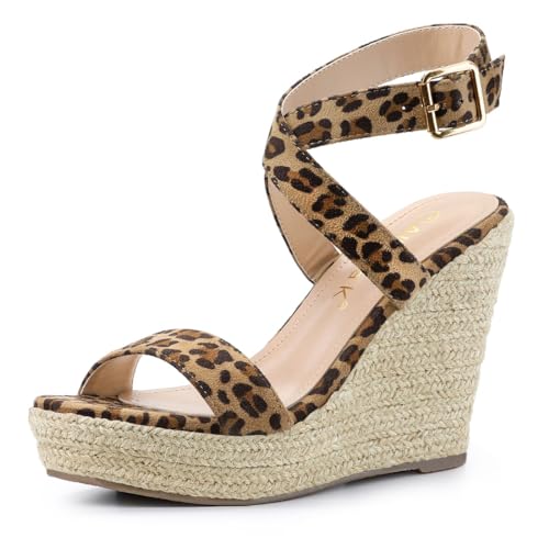 Allegra K Damen Slingback Crisscross Espadrille Wedges Heel Sandalen Leopard 38 von Allegra K