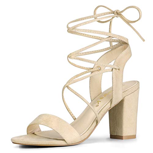 Allegra K Damen-Sandalen mit Blockabsatz zum Schnüren Beige 40 von Allegra K