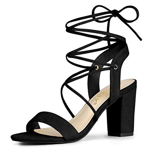 Allegra K Damen-Sandalen mit Blockabsatz zum Schnüren Schwarz 39 von Allegra K