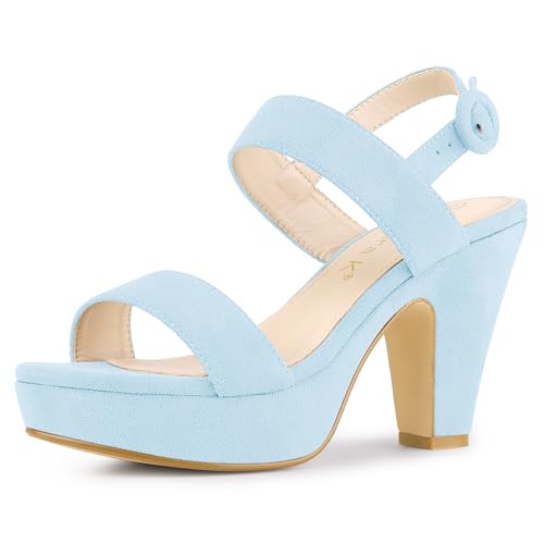Allegra K Damen Slingback Plateau Chunky Heels Blockabsatz Sandalen, himmelblau, 41 EU von Allegra K