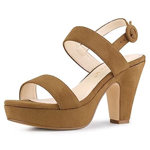 Allegra K Damen Slingback Plateau Heels Chunky High Heel Sandalen, Braun, 42 EU von Allegra K