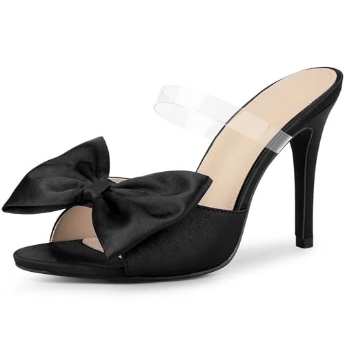 Allegra K Damen-Slipper-Sandalen mit sauberen Riemen und Schleife im Stiletto-Stil Schwarz 38 von Allegra K