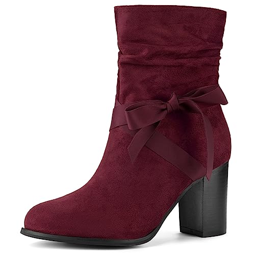 Allegra K Damen Slouch Chunky Heel Stiefeletten, Burgunder, 41 EU von Allegra K