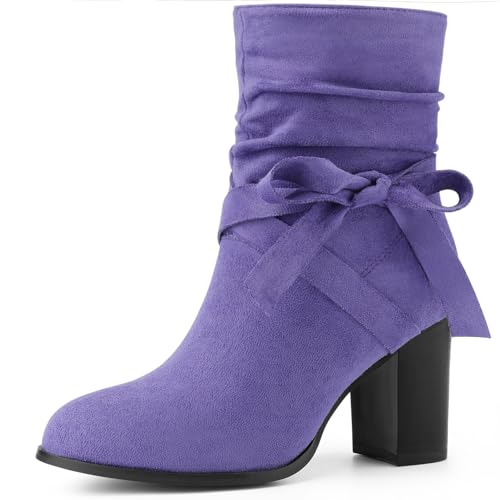 Allegra K Damen Slouch Chunky Heel Stiefeletten, Dunkles Violett, 39.5 EU von Allegra K