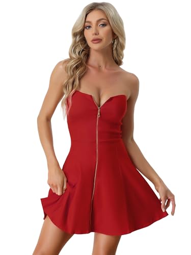 Allegra K Damen A-Linie Reißverschluss Schulterfrei Minikleid Party Kleid Rot M von Allegra K
