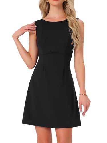 Allegra K Damen Sommer Ärmellos Minikleid Rückenfrei U-Boot-Ausschnitt A-Linie Tank Kleid Party Club Kleider, Schwarz , L von Allegra K