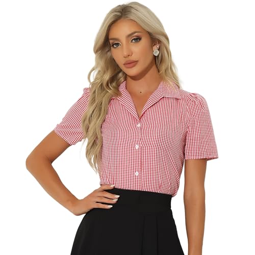 Allegra K Damen Sommer Bluse mit Gingham Kariert Kurzärm Vintage Oberteil mit Knopfleiste Karomuster Rot XL Allegra K Damen Sommer Bluse mit Gingham Kariert Kurzärm Vintage Oberteil mit Knopfleiste Karomuster Rot XL von Allegra K