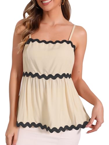Allegra K Damen Sommer Camisole Top Verstellbare Spaghettiträger Ärmellos Schößchen Tanktops in Kontrastfarbe Aprikose M von Allegra K