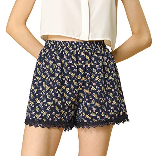 Allegra K Damen Sommer Elastisch Taille Spitze Muster Kurz Hose Shorts Navy Blau Gelb Rosa S von Allegra K