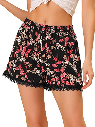 Allegra K Damen Sommer Elastisch Taille Spitze Muster Kurz Hose Shorts Schwarz-Rot Blumen M von Allegra K