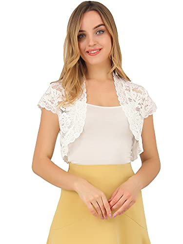 Allegra K Damen Sommer Elegante Kurzarm Sheer Blumenspitze Bolero Cardigan Weiß L von Allegra K