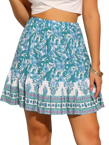 Allegra K Damen Sommer Hohe Taille Blumen Röcke Rüschen Kurzer Lässiger Mini Boho Rock Blau M von Allegra K