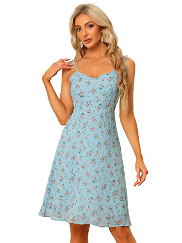 Allegra K Damen Sommer Spaghetti Strap Aline Kleid Smocked Floral Sommerkleid, hellblau, L von Allegra K