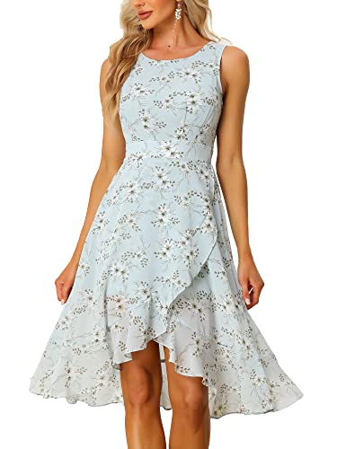 Allegra K Damen Sommerkleid Ärmellos Rundhalsausschnitt Rüschensaum Blumen Minikleid Kleid Hellblau M von Allegra K