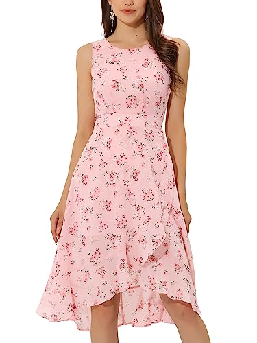 Allegra K Damen Sommerkleid Ärmellos Rundhalsausschnitt Rüschensaum Blumen Minikleid Kleid Rosa S von Allegra K