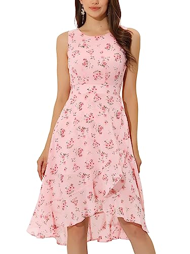Allegra K Damen-Sommerkleider 2025, Wickel-Rüschen, hoher niedriger Saum, Rundhalsausschnitt, Schlüsselloch-Rücken, ärmelloses Blumenkleid, Pink, Groß Allegra K Damen-Sommerkleider 2025, Wickel-Rüschen, hoher niedriger Saum, Rundhalsausschnitt, Schlüsselloch-Rücken, ärmelloses Blumenkleid, Pink, Groß von Allegra K