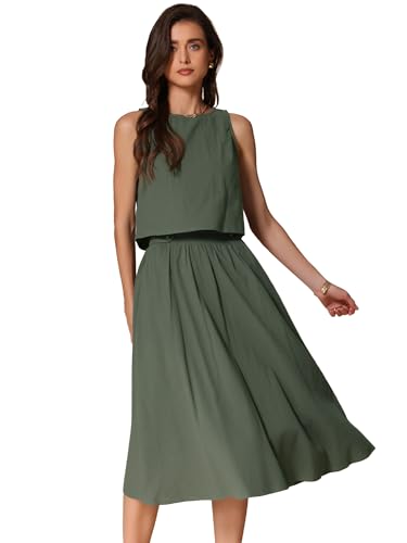 Allegra K Damen Sommerrock-Set, 2-teiliges Outfit, lässig, Baumwolle, ärmellos, Tanktop, Midirock Armeegrün XS Allegra K Damen Sommerrock-Set, 2-teiliges Outfit, lässig, Baumwolle, ärmellos, Tanktop, Midirock Armeegrün XS von Allegra K