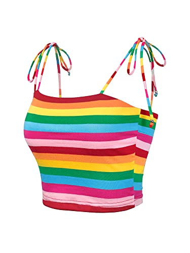 Allegra K Damen Spagehtti Lace Up Regenbogen Streifen Crop Top Tube Mehrfarbig XS von Allegra K