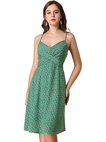 Allegra K Damen Spaghetti Strap V Neck Blumen Midikleid Kleid Grün S von Allegra K