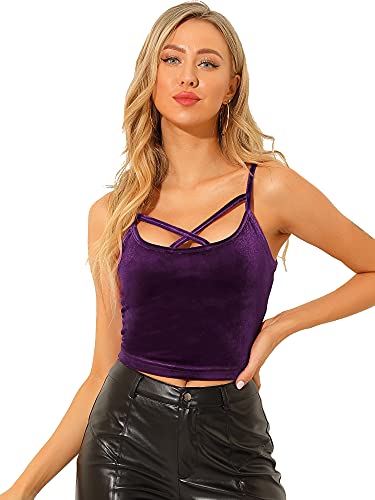 Allegra K Damen Spaghettiträger Kurze Samt Camisole Party Crop Top Lila M von Allegra K