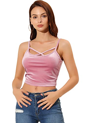 Allegra K Damen Spaghettiträger Kurze Samt Camisole Party Crop Top Rosa M von Allegra K