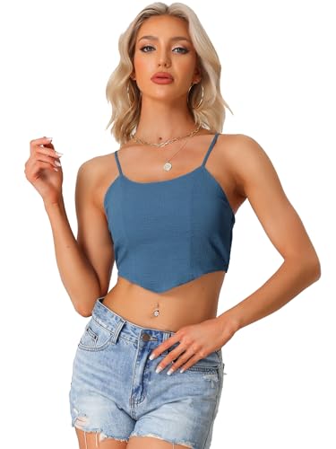 Allegra K Damen Spaghettiträger Oberteile, Bauchfrei Party Mit Asymmetrischem Saum Sexy Crop Top Camisole Grau Blau M von Allegra K