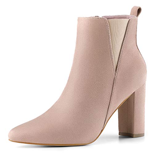 Allegra K Damen-Chelsea-Stiefel mit spitzem Zehenbereich, Reißverschluss und Blockabsatz Dust Rosa 37 von Allegra K