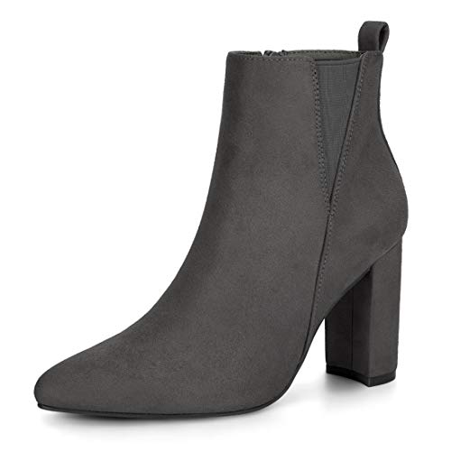 Allegra K Damen-Chelsea-Stiefel mit spitzem Zehenbereich, Reißverschluss und Blockabsatz Grau 37 von Allegra K