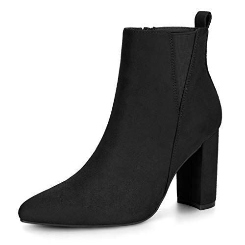 Allegra K Damen-Chelsea-Stiefel mit spitzem Zehenbereich, Reißverschluss und Blockabsatz Schwarz 41 von Allegra K