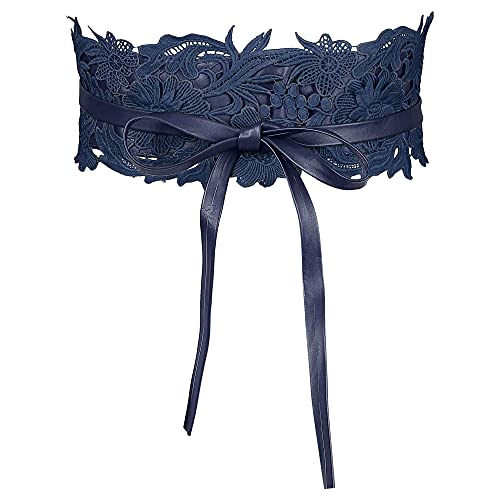 Allegra K Damen Spitze Bowknot Breiter Wickel Taillengürtel Gürtel Navy Blau 64-106cm/25.20-41.73" von Allegra K