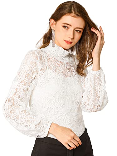 Allegra K Damen Spitze Langarm Oberteile Rüschen Ausschnitt Elegant Blumen Blusen, weiß, 46 Allegra K Damen Spitze Langarm Oberteile Rüschen Ausschnitt Elegant Blumen Blusen, weiß, 46 von Allegra K