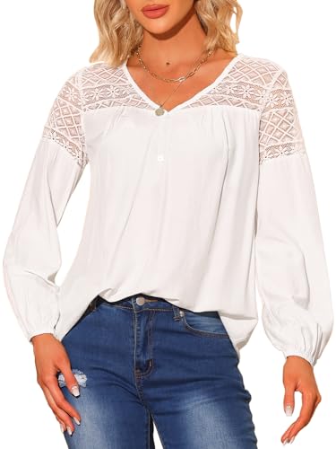 Allegra K Damen Spitze Panel Bluse mit V-Ausschnitt Langarm Bluse Weiß L Allegra K Damen Spitze Panel Bluse mit V-Ausschnitt Langarm Bluse Weiß L von Allegra K