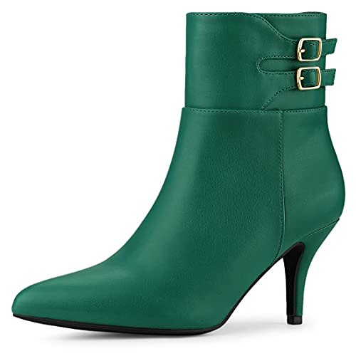 Allegra K Damen Spitze Spitze Schnalle Stiletto Heels Stiefeletten, grün, 37 EU von Allegra K