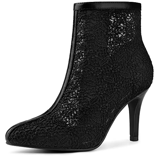 Allegra K Damen Spitze Spitzschuh Blumen Stilettos Ankle Boots Schwarz 36 von Allegra K