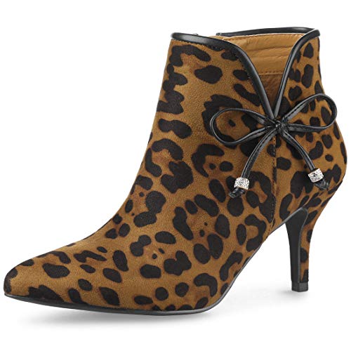 Allegra K Damen Spitze Toe Stiletto Panel Schleife Ankle Boots Stiefel Leopard 41 von Allegra K