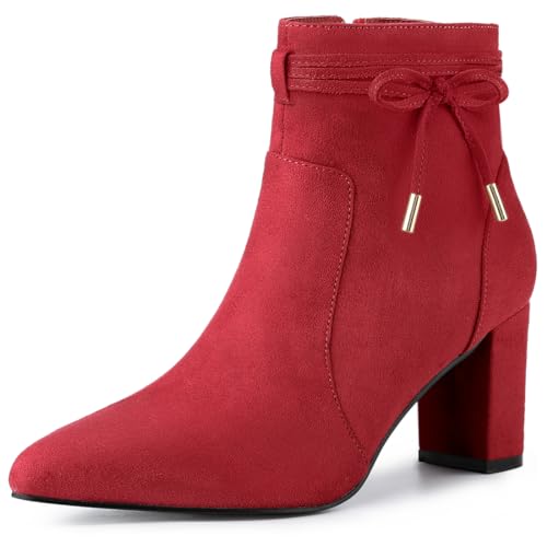 Allegra K Damen Spitze Zehe Blockabsatz Reißverschluss Stiefeletten, rot, 39 EU von Allegra K