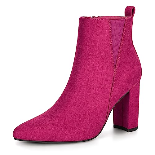 Allegra K Damen Spitze Zehe Reißverschluss Blockabsatz Knöchel Chelsea Boots, Knallpink (Hot Pink), 38 EU von Allegra K