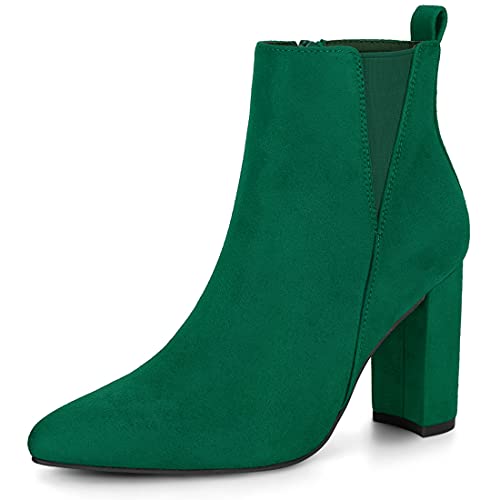 Allegra K Damen Spitze Zehe Reißverschluss Blockabsatz Knöchel Chelsea Boots, Smaragdrün, 40.5 EU von Allegra K