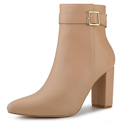 Allegra K Damen Spitze Zehe Schnalle Dekor Ferse Knöchel Booties, Hautfarben, 36 EU von Allegra K