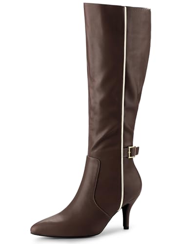 Allegra K Damen Spitze Zehe Schnalle Stiletto Absatz Kniehohe Stiefel, Kaffee, 39 EU von Allegra K